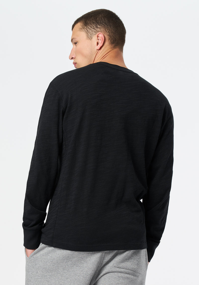 Kandid Men's Long-Sleeve Relaxed Henley Top color BLACK