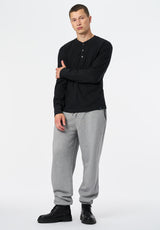 Kandid Men's Long-Sleeve Relaxed Henley Top color BLACK