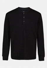 Kandid Men's Long-Sleeve Relaxed Henley Top color BLACK
