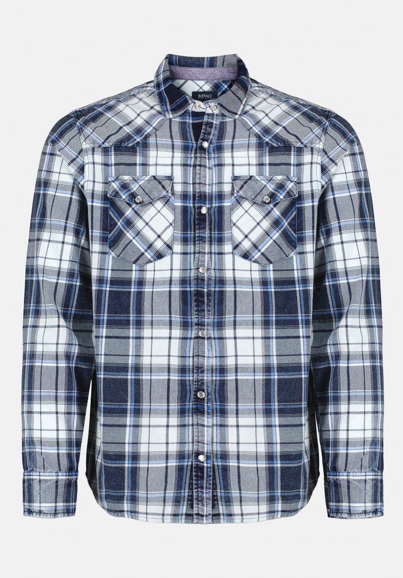 Sierra Men's Long-Sleeve Plaid Shirt color MIDNIGHT BLUE