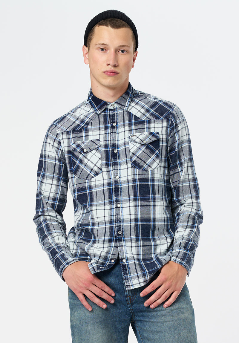 Sierra Men's Long-Sleeve Plaid Shirt color MIDNIGHT BLUE