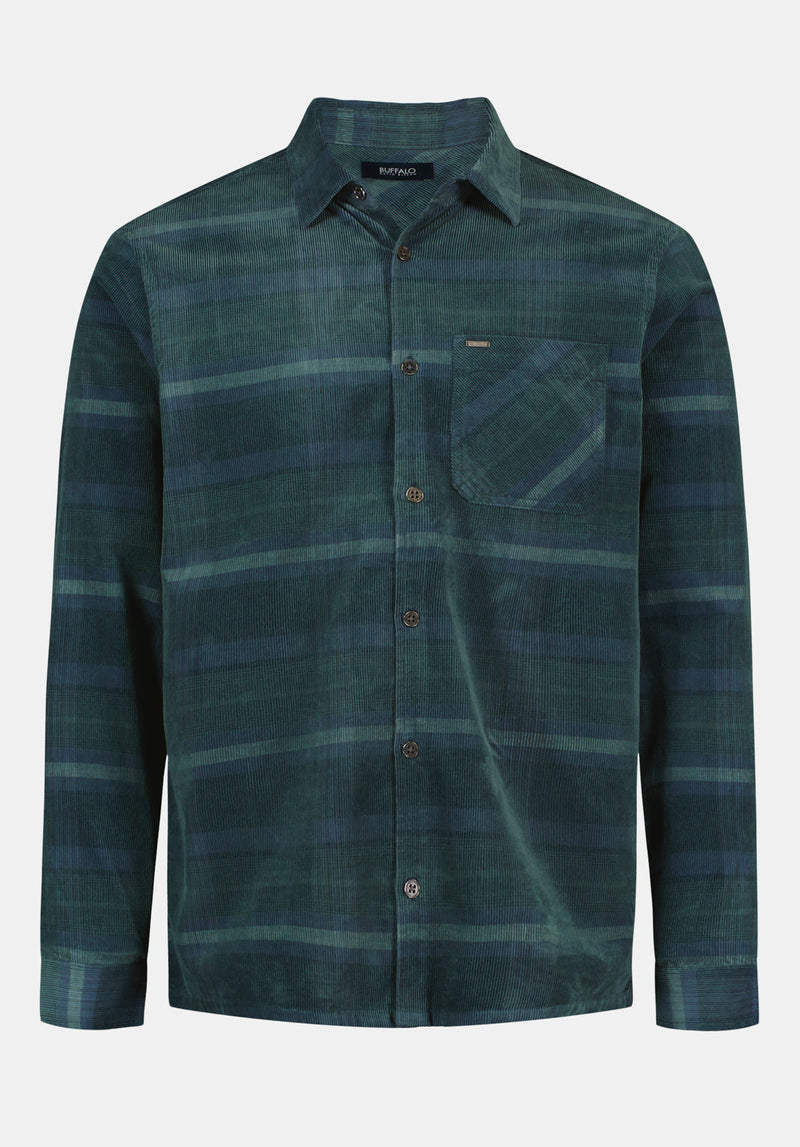Sinclair Men’s Long-Sleeve Plaid Corduroy Shirt with Chest Pocket color WHALE