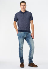 Walbert Men's Short-Sleeve Striped Sweater Polo color WHALE