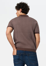 Walbert Men's Short-Sleeve Striped Sweater Polo color CHOCOLATE BROWN