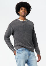 Washy Men's Textured Knit Crewneck Sweater color BLACK