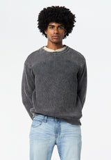 Washy Men's Textured Knit Crewneck Sweater color BLACK