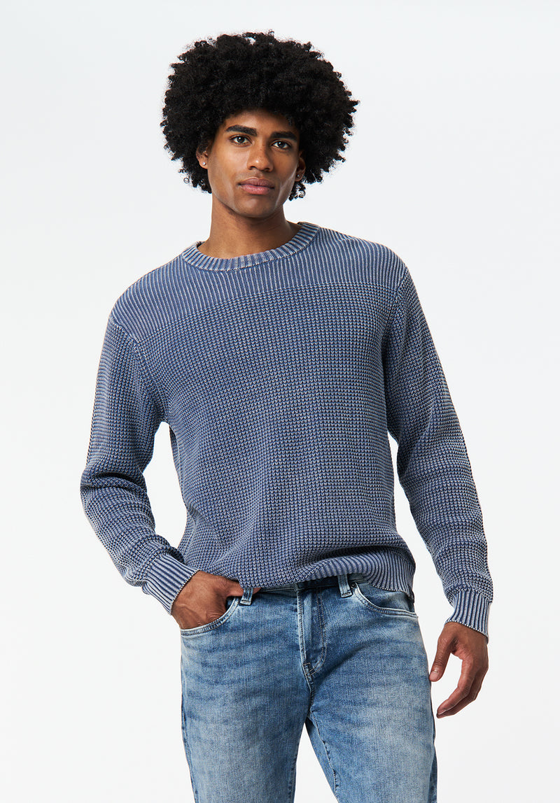 Washy Men's Textured Knit Crewneck Sweater color WHALE