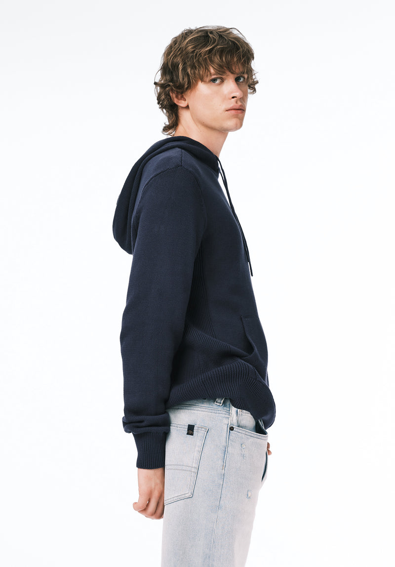 Wilbur Men's Knit Hoodie with Kangaroo Pocket color WHALE