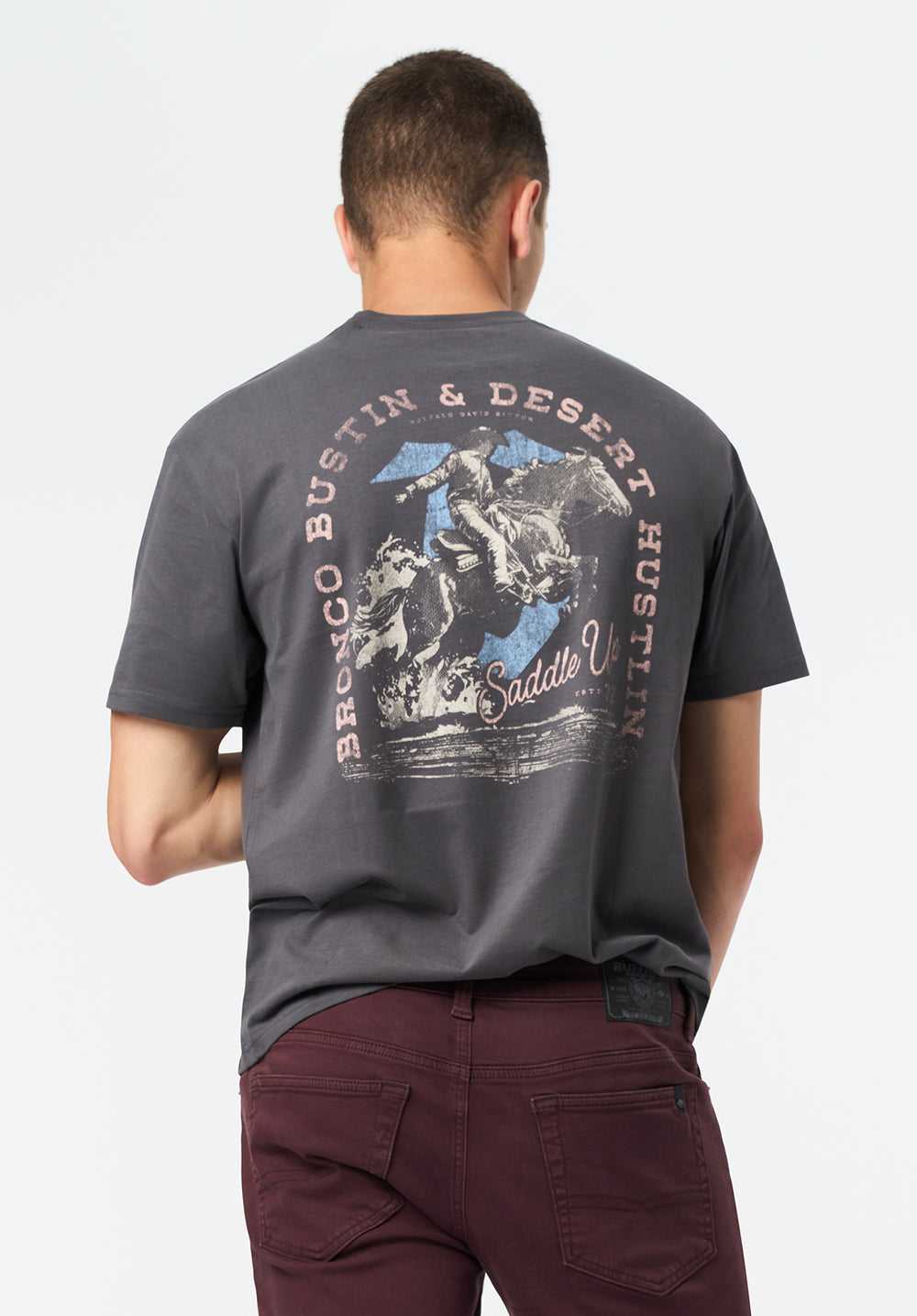 Tavian Men's Desert Hustlin Print Graphic Tee, Gray Pinstripe