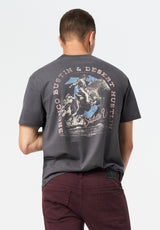 Tavian Men's Graphic T-Shirt with Desert Hustlin Print color GRAY PINSTRIPE