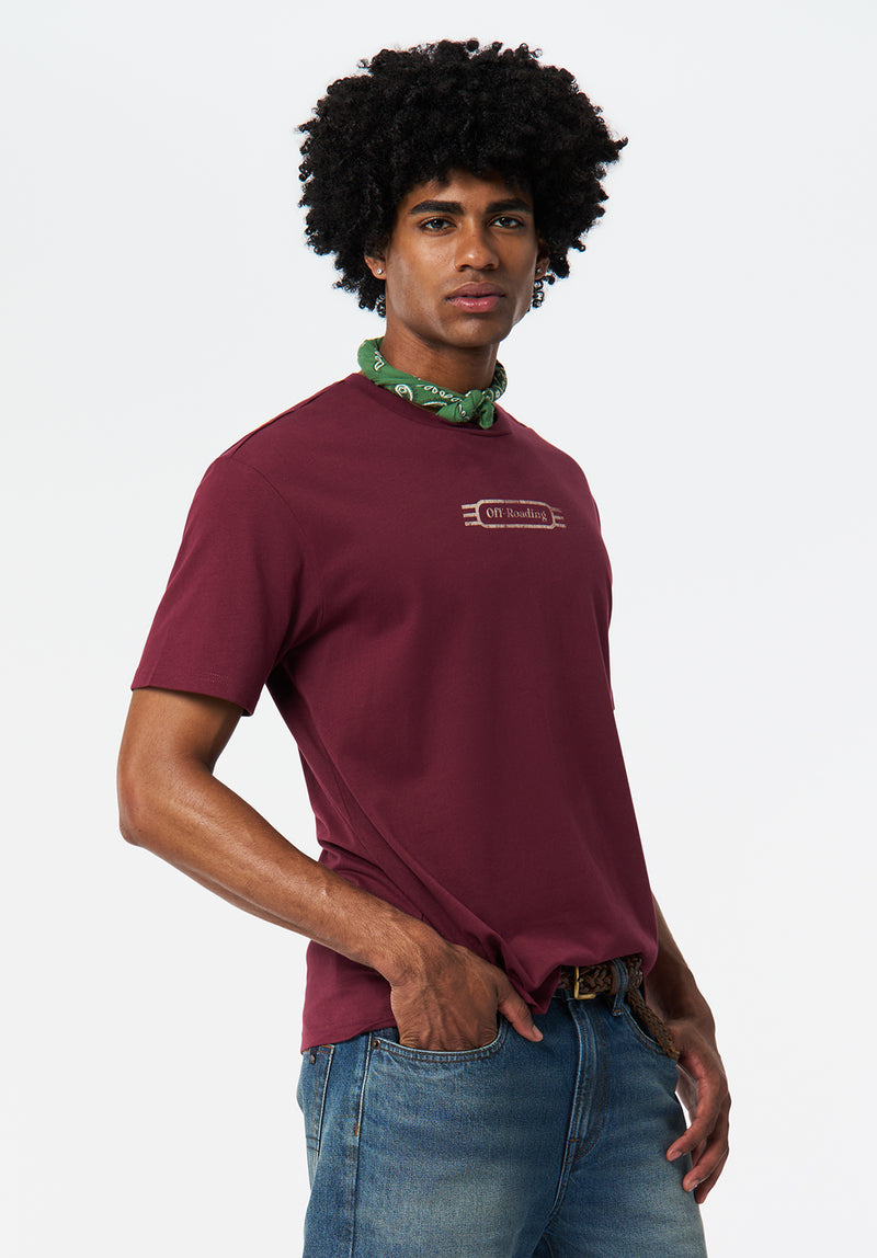Tymon Men's Graphic T-Shirt with 4Wheels Print color MAROON BANNER