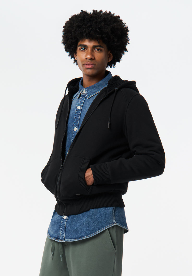 Fasox Men's Relaxed Full-Zip Hooded Jacket with Sherpa Lining