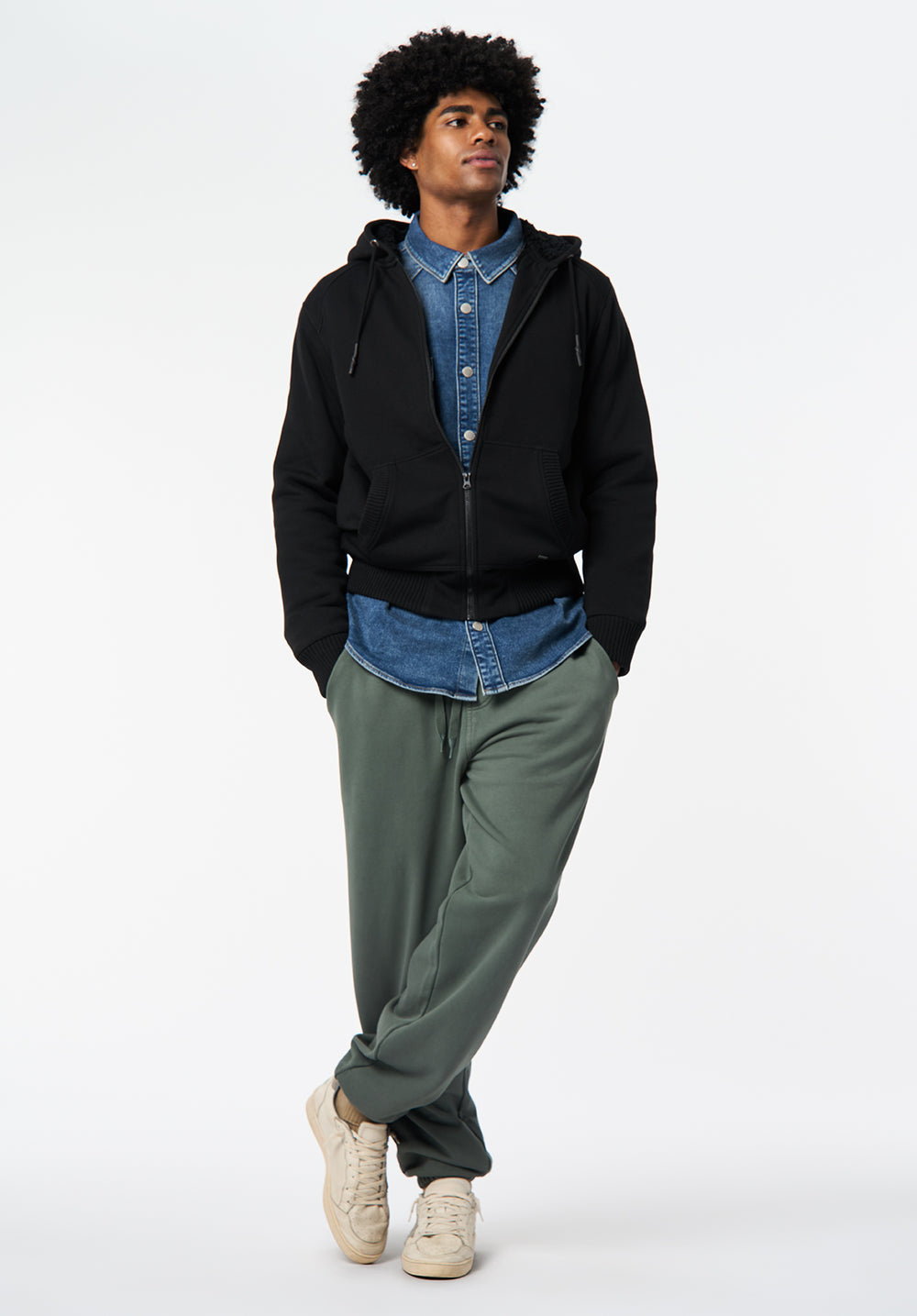 Fasox Men's Sherpa Lined Full-Zip Hoodie, Black – Buffalo Jeans
