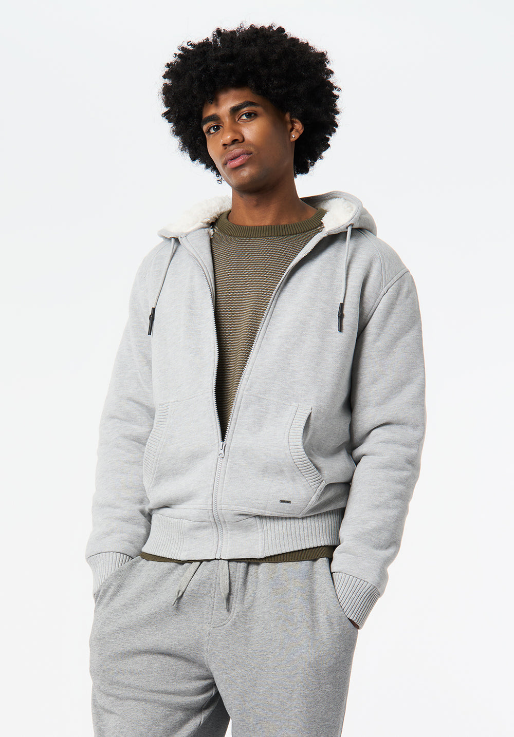 Fasox Men's Sherpa Lined Full-Zip Hoodie, Heather Grey – Buffalo Jeans