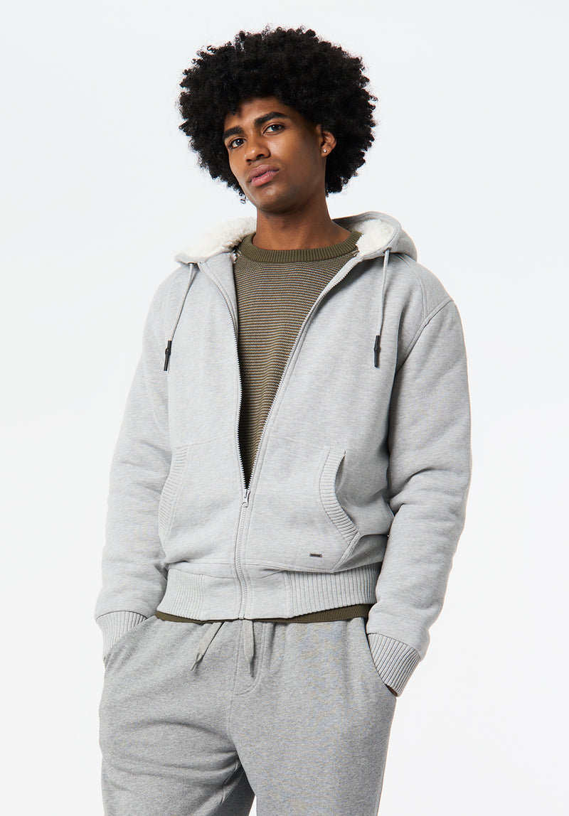 Fasox Men's Sherpa Lined Full-Zip Hoodie, Heather Grey – Buffalo Jeans