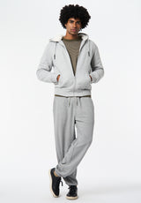 Fasox Men's Relaxed Full-Zip Hooded Jacket with Sherpa Lining color HEATHER GREY