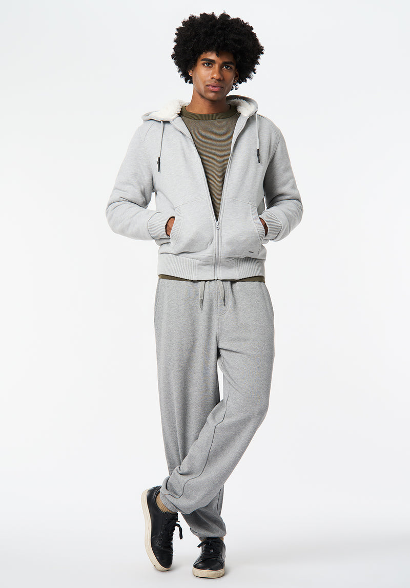 Fasox Men's Sherpa Lined Full-Zip Hoodie, Heather Grey – Buffalo Jeans