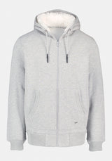 Fasox Men's Relaxed Full-Zip Hooded Jacket with Sherpa Lining color HEATHER GREY