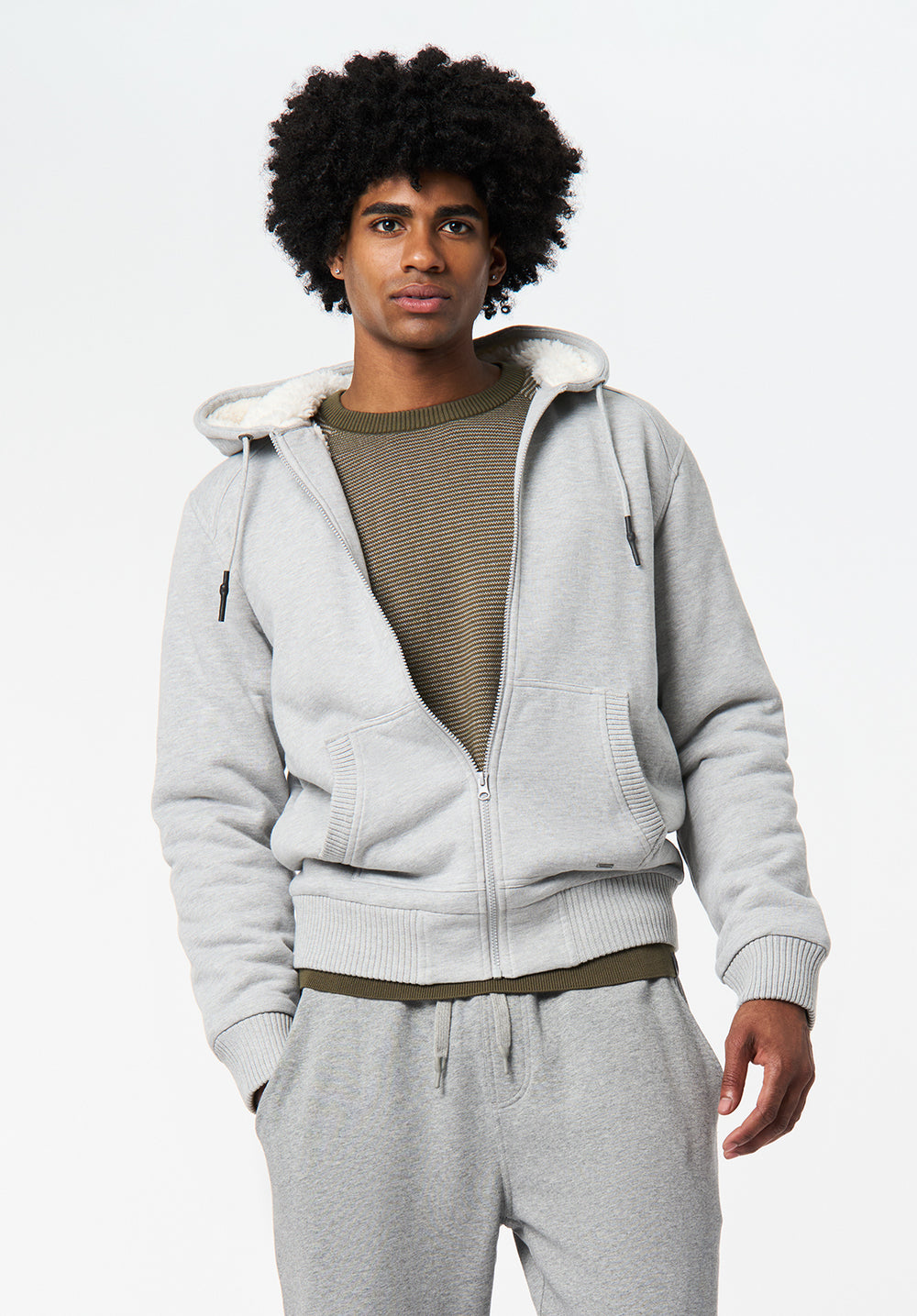 Fasox Men's Sherpa Lined Full-Zip Hoodie, Heather Grey – Buffalo Jeans