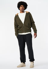 Fasox Men's Relaxed Full-Zip Hooded Jacket with Sherpa Lining color FERN