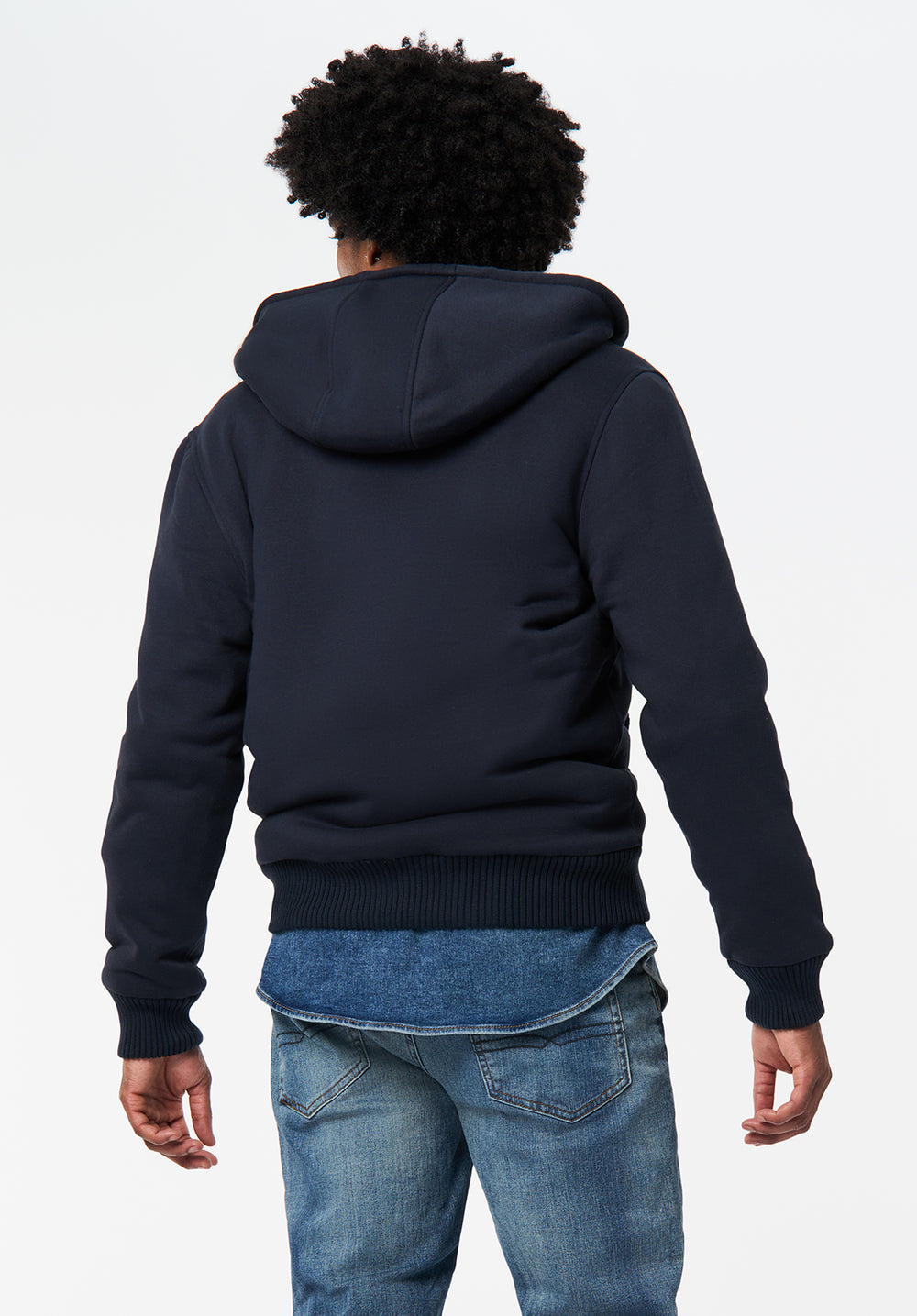 Fasox Men's Relaxed Full-Zip Hooded Jacket with Sherpa Lining