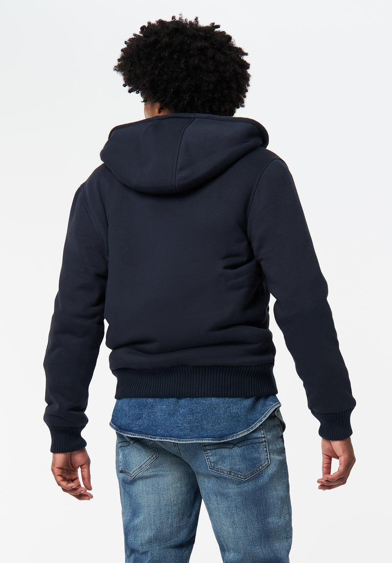 Fasox Men's Relaxed Full-Zip Hooded Jacket with Sherpa Lining color WHALE