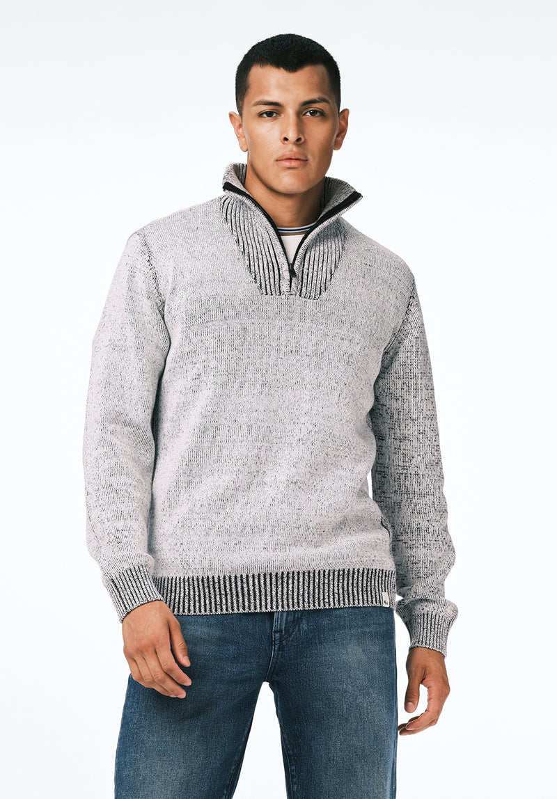 Wello Men's Quarter-Zip Ribbed Knit Sweater color CHARLIE