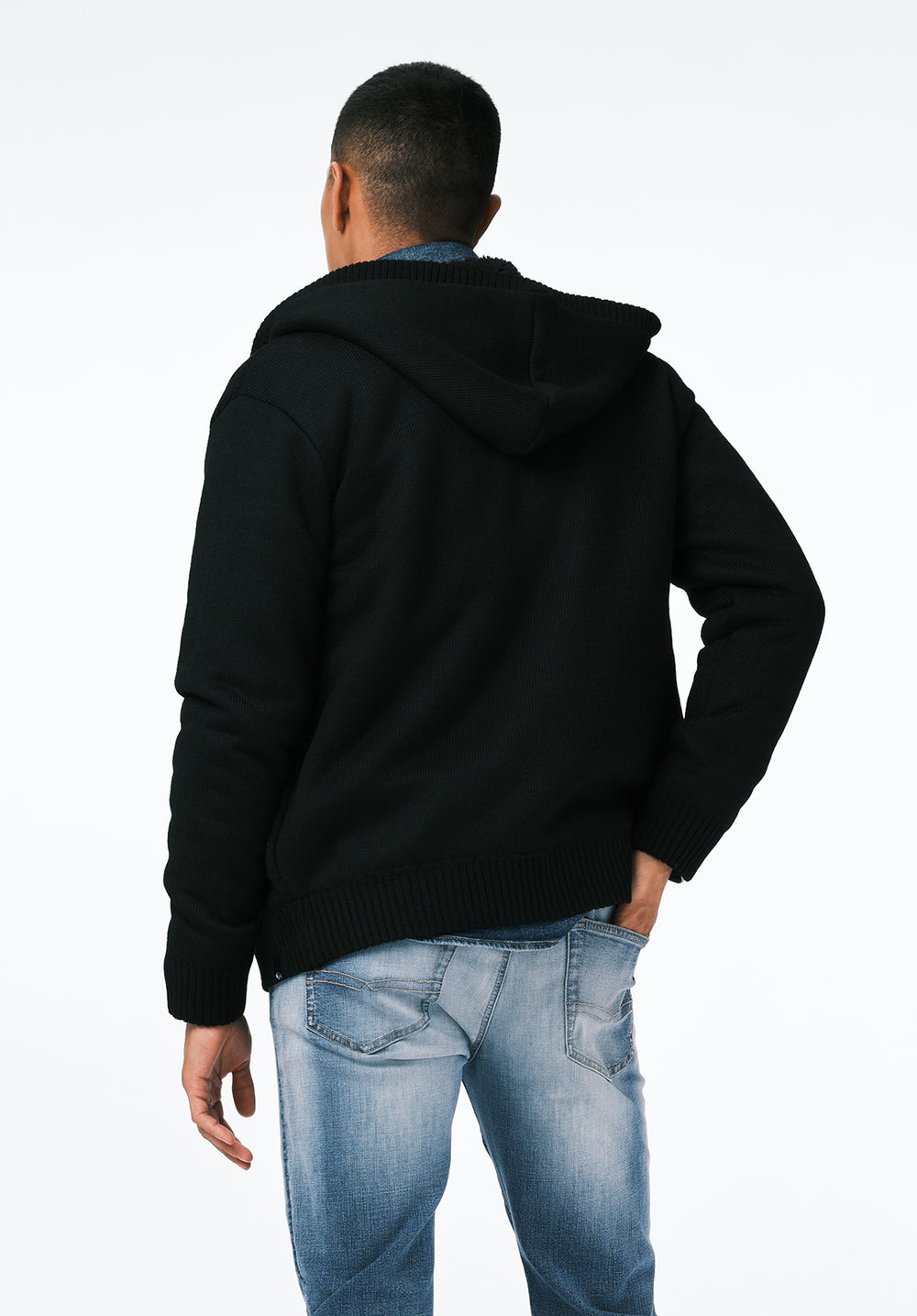 Walmick Men's Full-Zip Knit Hooded Jacket with Sherpa Lining
