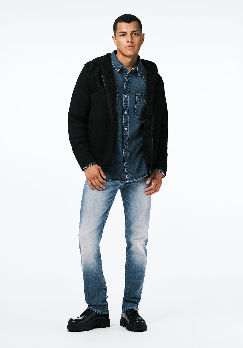 Walmick Men's Full-Zip Knit Hooded Jacket with Sherpa Lining