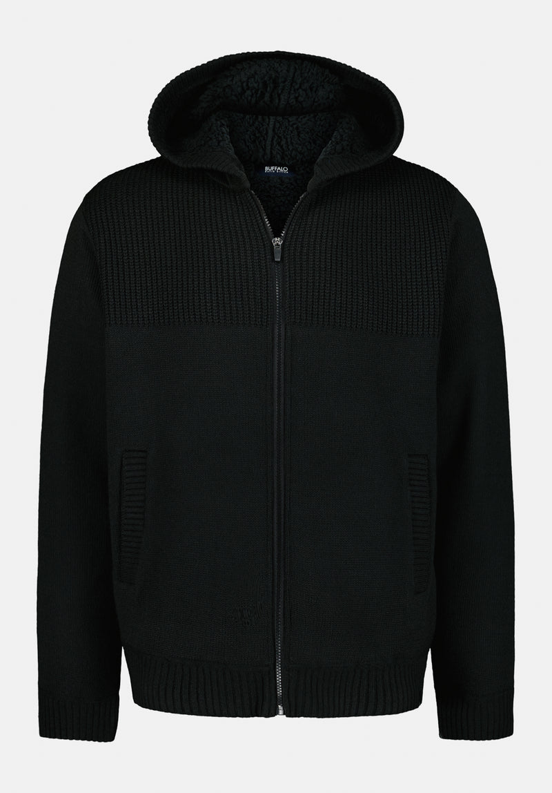 Walmick Men's Full-Zip Knit Hooded Jacket with Sherpa Lining