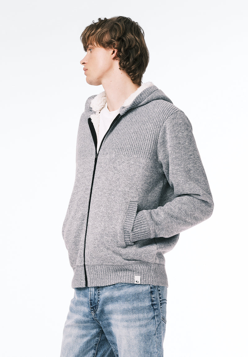 Walmick Men's Full-Zip Knit Hooded Jacket with Sherpa Lining color HEATHER GREY