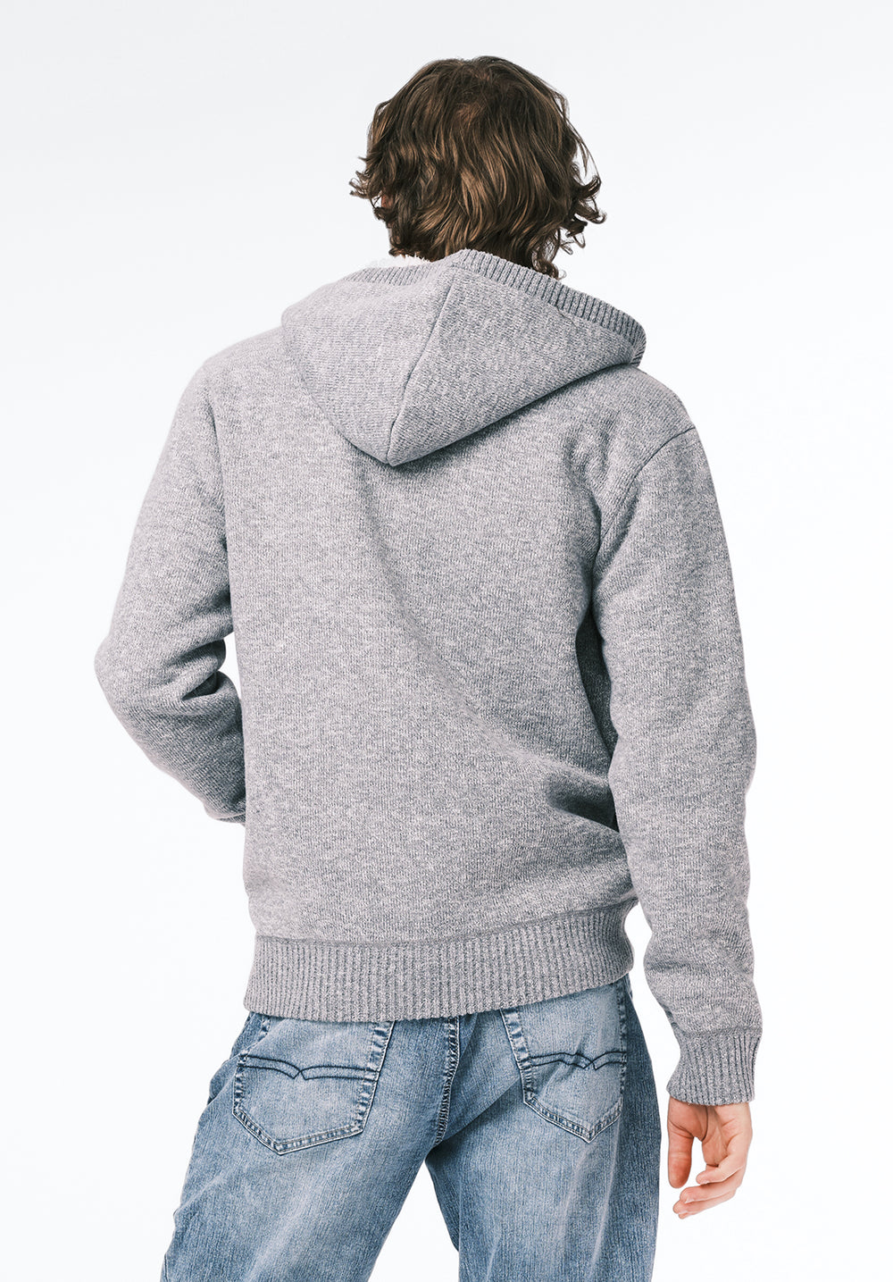 Walmick Men's Sherpa Lined Full-Zip Sweater Hoodie, Heather Grey