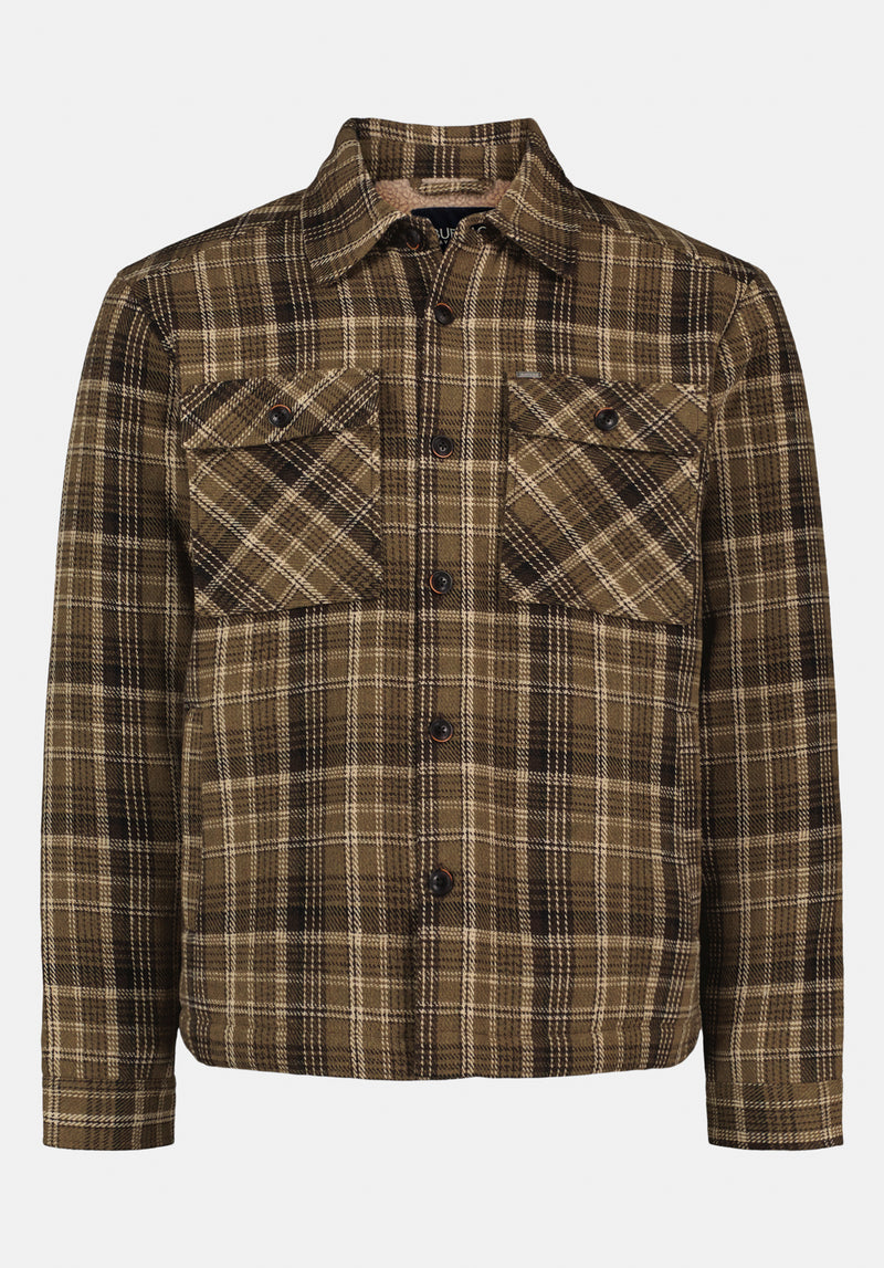Jaceko Men's Sherpa-Lined Plaid Shirt Jacket color FERN