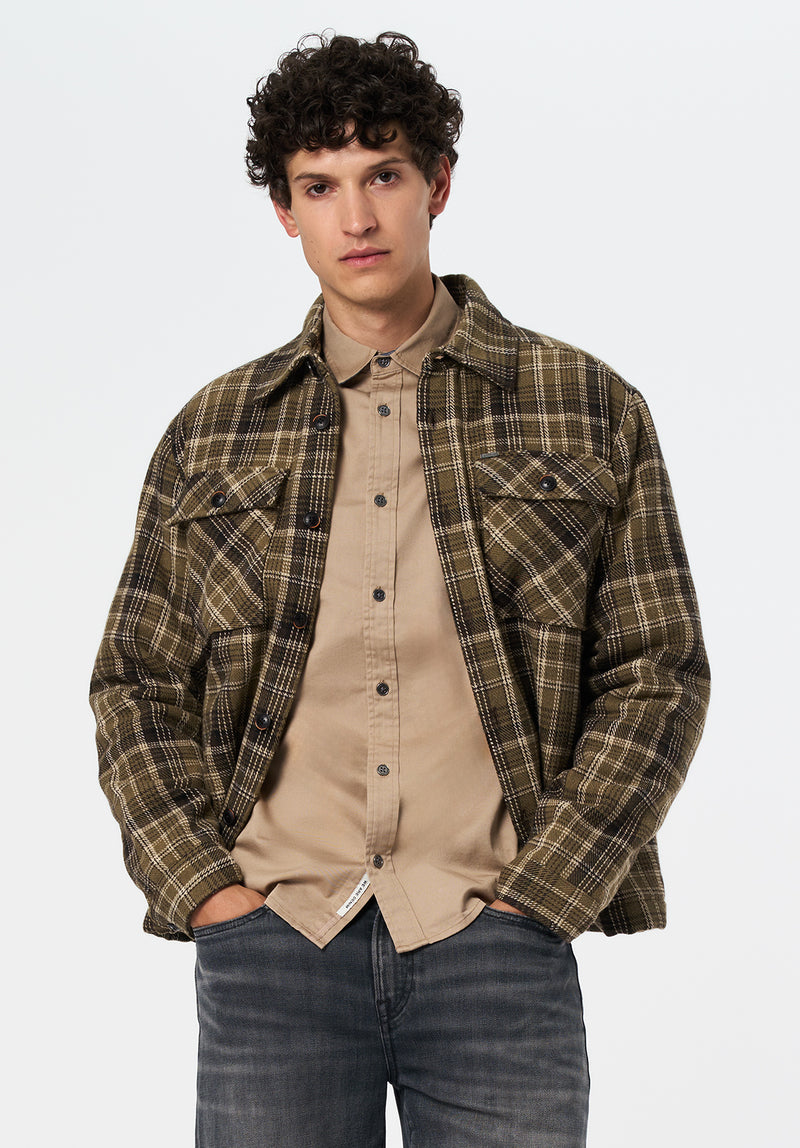Jaceko Men's Sherpa-Lined Plaid Shirt Jacket color FERN