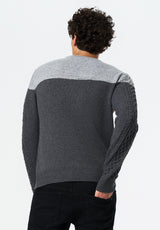 Wintor Men's Relaxed Colorblock Cable Knit Sweater color HEATHER GREY