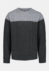 Wintor Men's Relaxed Colorblock Cable Knit Sweater color HEATHER GREY