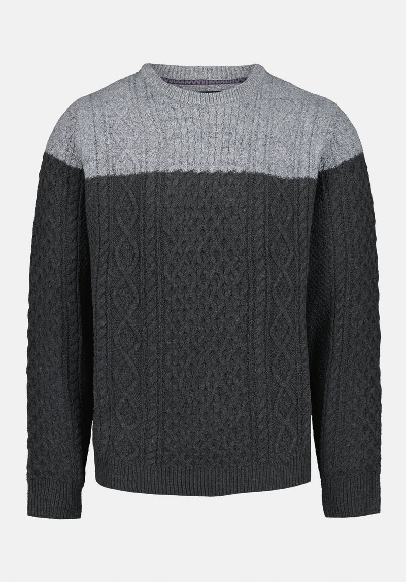 Wintor Men's Relaxed Colorblock Cable Knit Sweater color HEATHER GREY