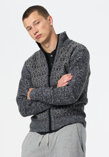 Winlow Men's Relaxed Full-Zip Jacquard Knit Sweater color HEATHER GREY