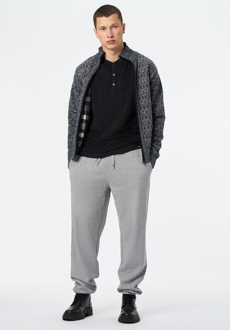 Winlow Men's Relaxed Full-Zip Jacquard Knit Sweater color HEATHER GREY