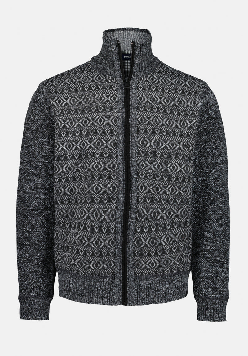 Winlow Men's Relaxed Full-Zip Jacquard Knit Sweater color HEATHER GREY