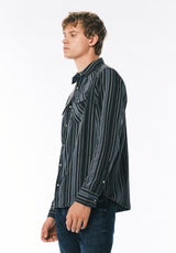 Sierra Men’s Striped Western Long-Sleeve Shirt, Midnight Blue - BM24751