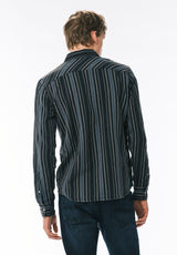 Sierra Men’s Striped Western Long-Sleeve Shirt, Midnight Blue - BM24751