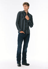 Sierra Men’s Striped Western Long-Sleeve Shirt, Midnight Blue - BM24751