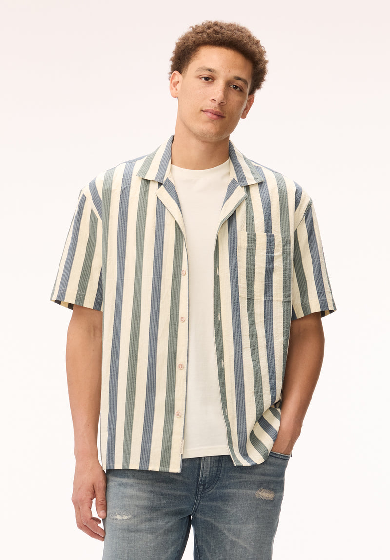 Buffalo David Bitton Men's Short-Sleeve Shirt - Milk/Stripe blue