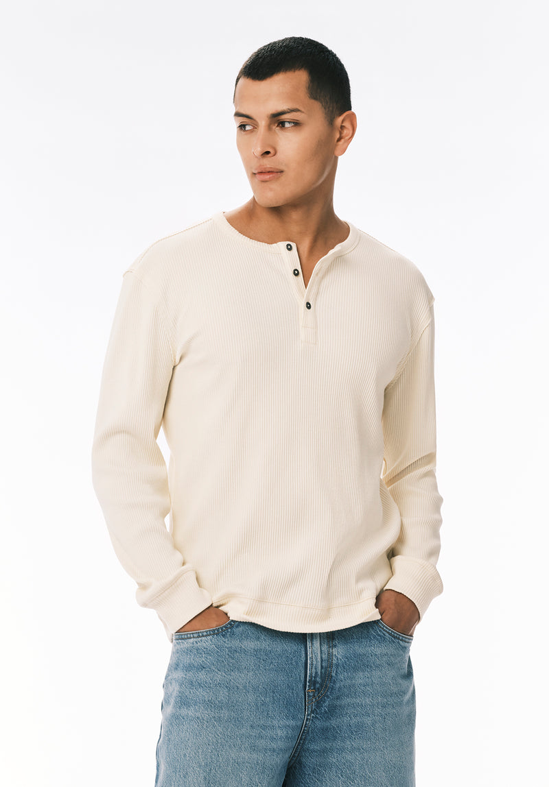 Kendro Men’s Long-Sleeve Henley Top, Buttercream - BM24762