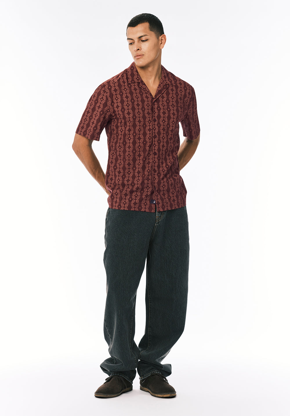 Sandro Men's Printed Short-Sleeve Camp Shirt, Decadent Chocolate