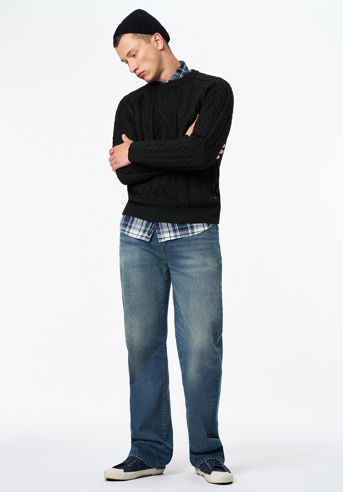 Walder Men's Relaxed Cable Knit Sweater, Black – Buffalo Jeans