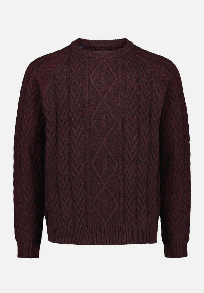 Walder Men's Relaxed Cable Knit Sweater color MAROON BANNER