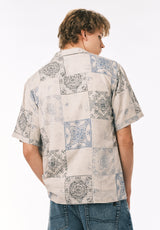 Buffalo David Bitton Sandro Men’s Printed Short Sleeve Camp Shirt COLOR Temple Grey 