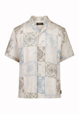 Buffalo David Bitton Sandro Men’s Printed Short Sleeve Camp Shirt COLOR Temple Grey 